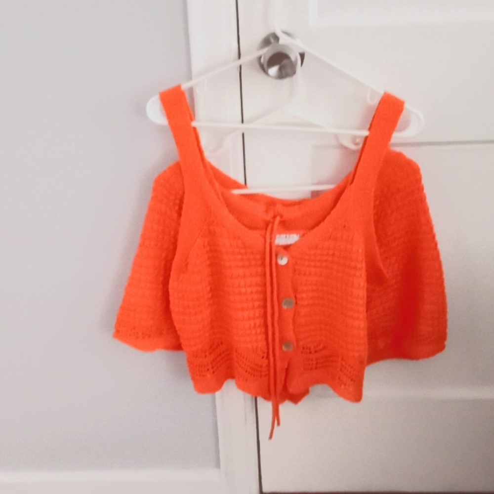 Knitted orange crop top short set